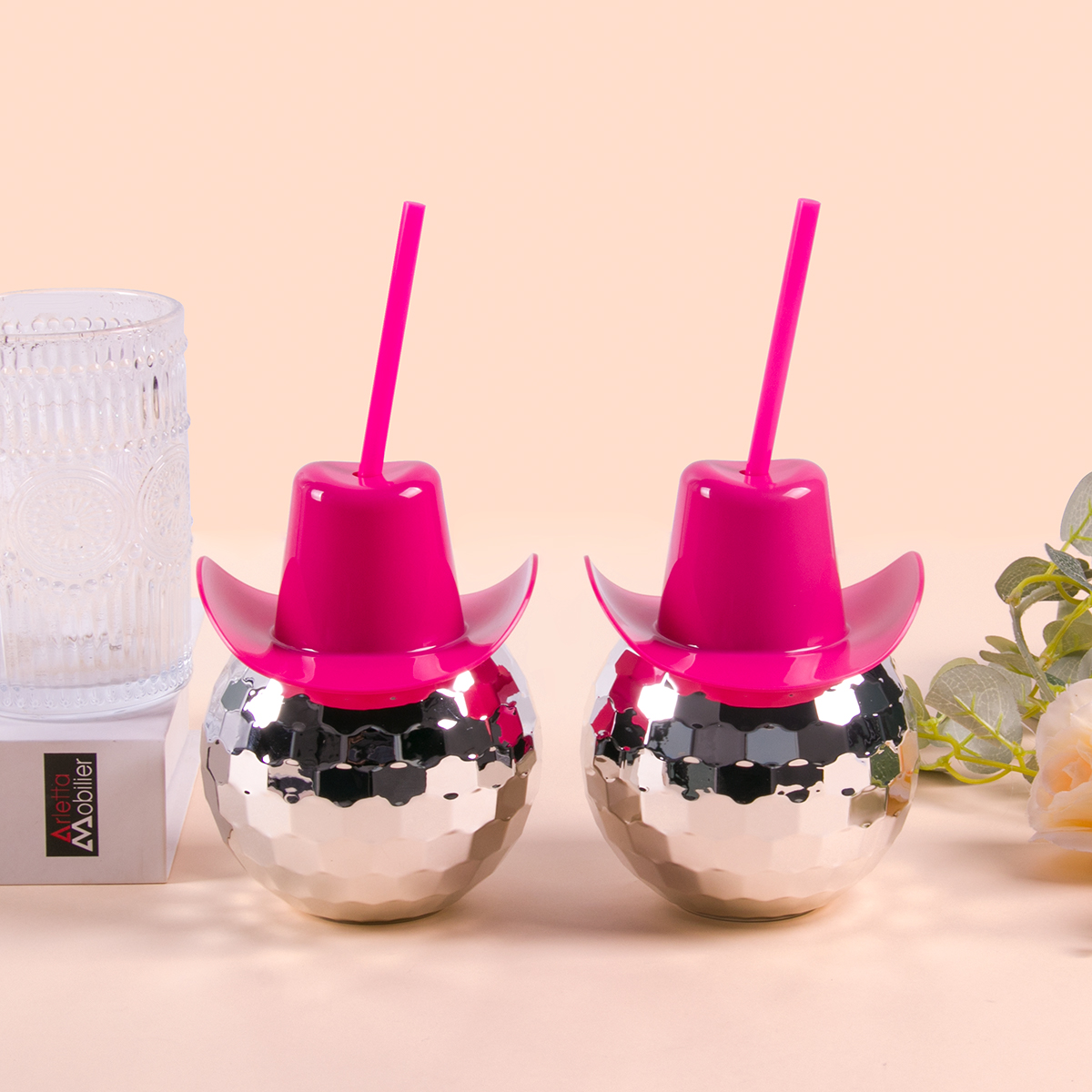 Cowboy Hat Straw - Disco Ball Cups Cowboy hat Disco