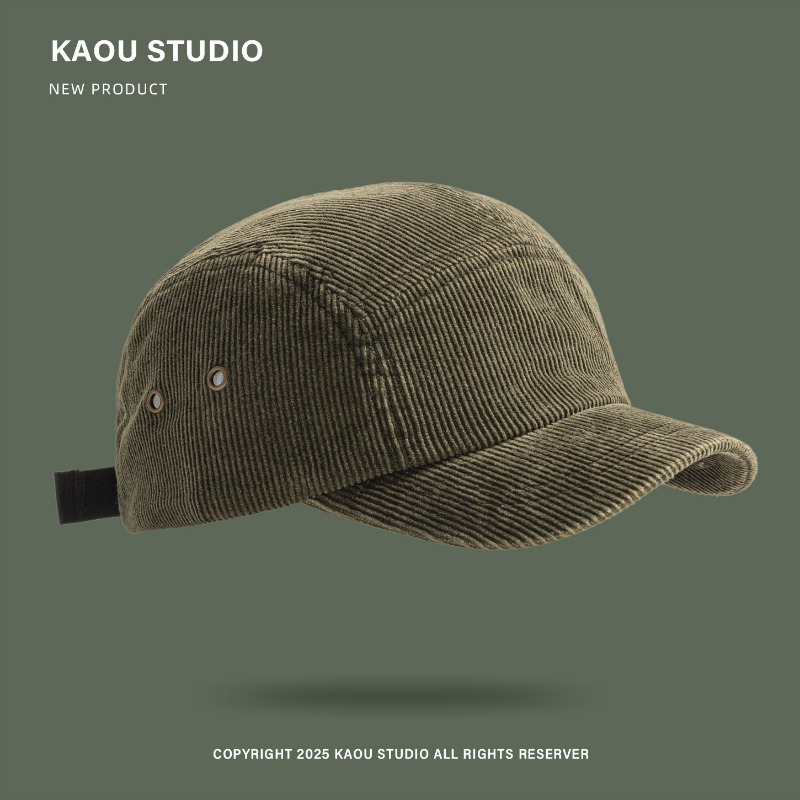 Corduroy Cap 5 Panel - Japanese Retro Solid Color Corduroy Five-panel