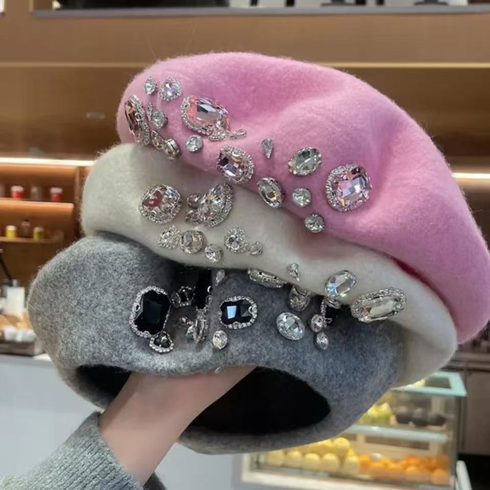 French Beret Thick Rhinestone  - огляд і ціна Beret French Wool