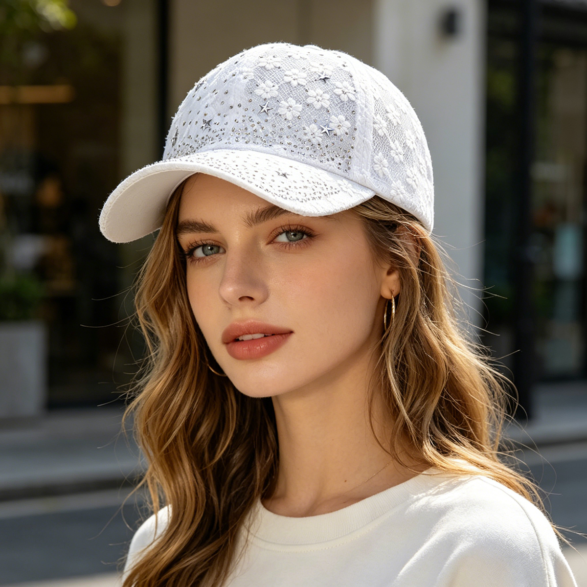 Shiny Rhinestone Lace Flower B - огляд і ціна Baseball Cap Structured