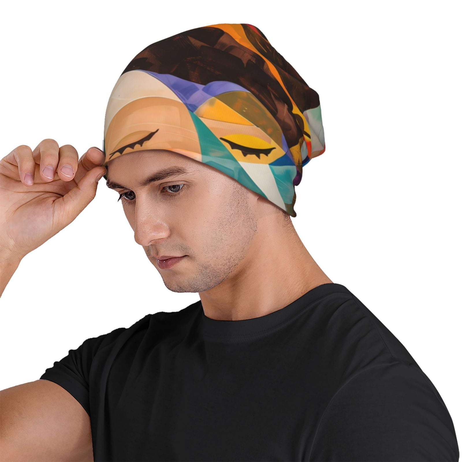 Abstract Musical Faces Printed - огляд і ціна Beanie Cuffed Knit
