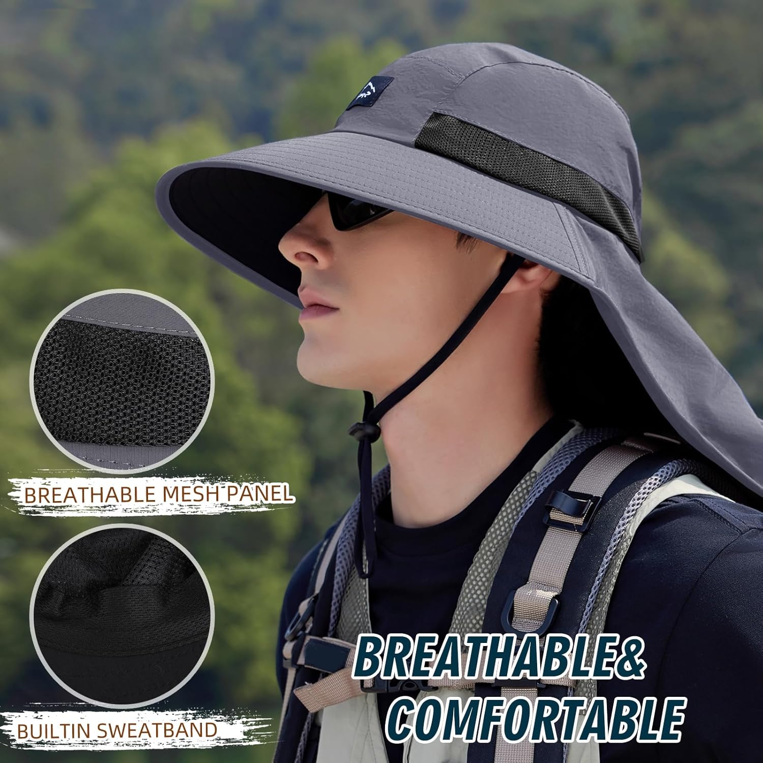 UPF50+ Sun Hat with Neck Flap, - огляд і ціна Sun Hat Wide Brim